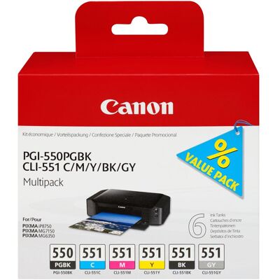 Canon Cartouche d'impression, Cli-551/Pgi-550 (C, CF, GY, M, PGBK, Y) Canon Cartouche d'impression, Cli-551/Pgi-550 (C, CF, GY, M, PGBK, Y)