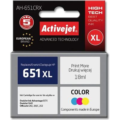 Activejet, Cartouche d'impression, AH-651CRX Cartouche(s) d'impression Compatible(s) Rendement standard (C, M, Y) Activejet, Cartouche d'impression, AH-651CRX Cartouche(s) d'impression Compatible(s) Rendement standard (C, M, Y)