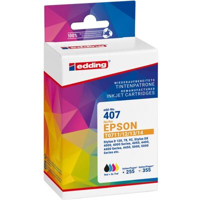 Edding, Cartouche d'impression, EDD-407 Cartouches d'impression noir, cyan, magenta, jaune compatibles avec EPSON T0715, lot de 4 (C, CF, M, Y) Edding, Cartouche d'impression, EDD-407 Cartouches d'impression noir, cyan, magenta, jaune compatibles avec EPSON T0715, lot de 4 (C, CF, M, Y)
