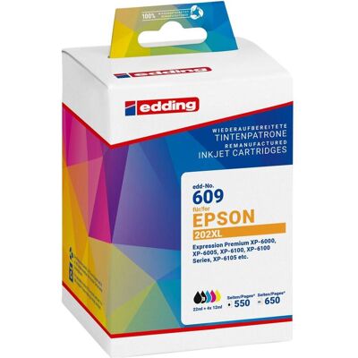 Edding, Cartouche d'impression, Cartouche Remplace Epson 202XL Multipack 5 Compatible Noir, Photo (C, CF, M, Y) Edding, Cartouche d'impression, Cartouche Remplace Epson 202XL Multipack 5 Compatible Noir, Photo (C, CF, M, Y)