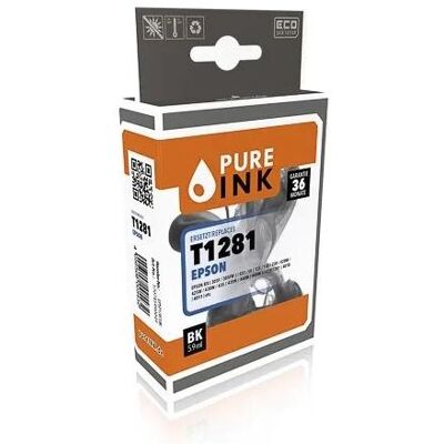 Pure Ink, Cartouche d'impression, EPST1281BK PI EPSON T1281 BX Encre noire rebuilt 170pages Chip 5,9ml (CF) Pure Ink, Cartouche d'impression, EPST1281BK PI EPSON T1281 BX Encre noire rebuilt 170pages Chip 5,9ml (CF)