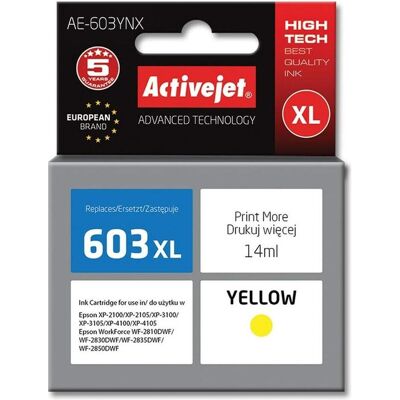 Activejet, Cartouche d'impression, cartouche pour Epson 603XL AE-603YNX (Y) Activejet, Cartouche d'impression, cartouche pour Epson 603XL AE-603YNX (Y)