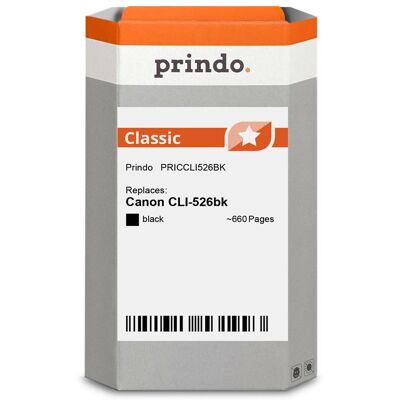 Prindo, Cartouche d'impression, Compatible avec Canon CLI-526bk (CF) Prindo, Cartouche d'impression, Compatible avec Canon CLI-526bk (CF)