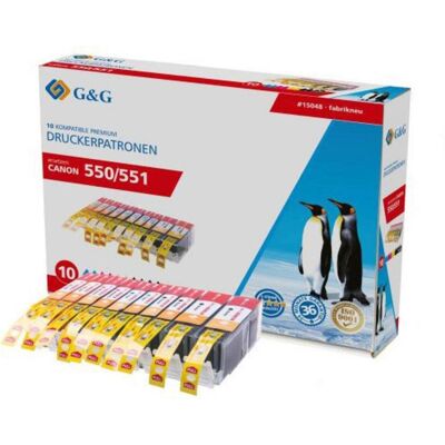 G&G, Cartouche d'impression, Encre Remplace Canon PGI-550 XL, CLI-551 XL Compatible Pack de 10 Noir, Pho G&G, Cartouche d'impression, Encre Remplace Canon PGI-550 XL, CLI-551 XL Compatible Pack de 10 Noir, Pho