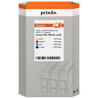 Prindo, Cartouche d'impression, Classic XL Multipack Noir(e) / Cyan / Magenta / Jaune (PRSCPGI1500XLPlus MCVP) (C, CF, M, Y) Prindo, Cartouche d'impression, Classic XL Multipack Noir(e) / Cyan / Magenta / Jaune (PRSCPGI1500XLPlus MCVP) (C, CF, M, Y)