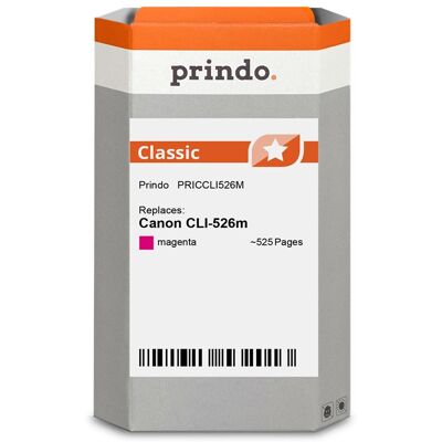 Prindo, Cartouche d'impression, Compatible avec Canon CLI-526m (M) Prindo, Cartouche d'impression, Compatible avec Canon CLI-526m (M)