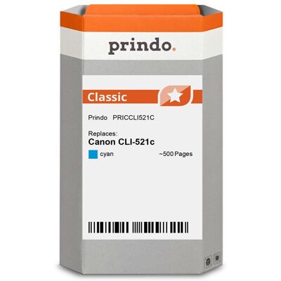 Prindo, Cartouche d'impression, compatible avec Canon CLI-521c (C) Prindo, Cartouche d'impression, compatible avec Canon CLI-521c (C)
