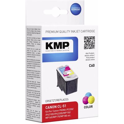 KMP, Cartouche d'impression, C60 Cartouche d'encre couleur compatible avec Canon CL-51 (C, M, Y) KMP, Cartouche d'impression, C60 Cartouche d'encre couleur compatible avec Canon CL-51 (C, M, Y)