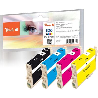 Peach, Cartouche d'impression, Lot économique de cartouches d'encre compatibles avec les modèles Epson T0556, C13T05564010 (C, CF, M, Y) Peach, Cartouche d'impression, Lot économique de cartouches d'encre compatibles avec les modèles Epson T0556, C13T05564010 (C, CF, M, Y)