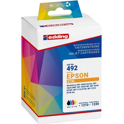 Edding, Cartouche d'impression, Cartouches d'impression EDD-492 noir, cyan, magenta, jaune compatibles avec EPSON 27XL / (C, CF, M, Y) Edding, Cartouche d'impression, Cartouches d'impression EDD-492 noir, cyan, magenta, jaune compatibles avec EPSON 27XL / (C, CF, M, Y)