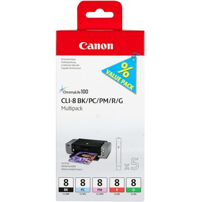 Canon Cartouche d'impression, Encre C/PM/R/G Original n° CLI-8MULTI (CF, G, PC, PM, R) Canon Cartouche d'impression, Encre C/PM/R/G Original n° CLI-8MULTI (CF, G, PC, PM, R)