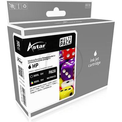 Astar, Cartouche d'impression, AS70040 HP PH6230 ENCRE 2 BK+COL 303XL 3YN10AE 1x12ml/1x10ml Astar, Cartouche d'impression, AS70040 HP PH6230 ENCRE 2 BK+COL 303XL 3YN10AE 1x12ml/1x10ml
