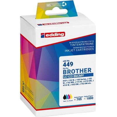 Cartouches d'encre rechargeables Edding compatibles avec Brother LC-123BK/C/M/Y - Pack de 4 Cartouches d'encre rechargeables Edding compatibles avec Brother LC-123BK/C/M/Y - Pack de 4