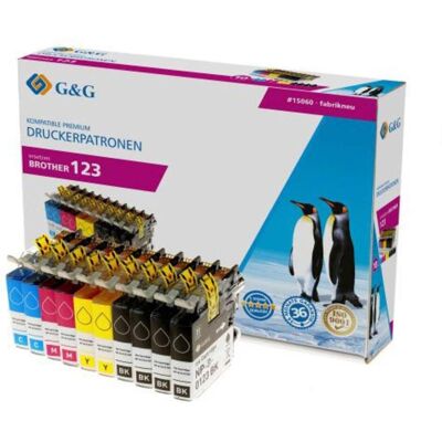 G&G, Cartouche d'impression, Encre de remplacement Brother LC-123 Compatible Pack de 10 Noir, Cyan, Magenta, Jaune 15060 G&G, Cartouche d'impression, Encre de remplacement Brother LC-123 Compatible Pack de 10 Noir, Cyan, Magenta, Jaune 15060
