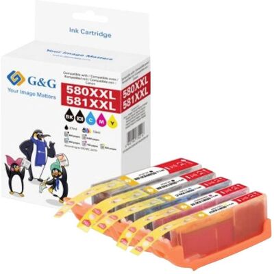 G&G, Cartouche d'impression, Patronen 5er Set Canon PGI-580/ CLI-581 BK/C/M/Y+FotoBK (C, CF, M, Y) G&G, Cartouche d'impression, Patronen 5er Set Canon PGI-580/ CLI-581 BK/C/M/Y+FotoBK (C, CF, M, Y)