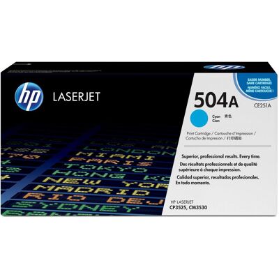 HP Toner, 504A Cyan Cartouche de toner LaserJet originale, 7000 pages, cyan (C) HP Toner, 504A Cyan Cartouche de toner LaserJet originale, 7000 pages, cyan (C)