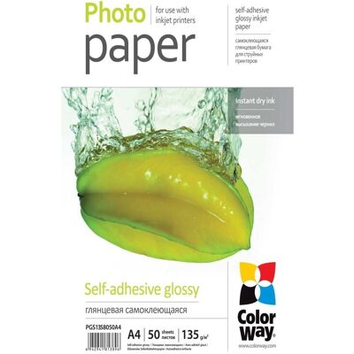 Colorway Office supplies Glossy Self-adhesive Photo Paper, 135g/m, A4, 50pcs. (135 g/m², A4, 50 pcs), Papier photo, Blanc Colorway Office supplies Glossy Self-adhesive Photo Paper, 135g/m, A4, 50pcs. (135 g/m², A4, 50 pcs), Papier photo, Blanc