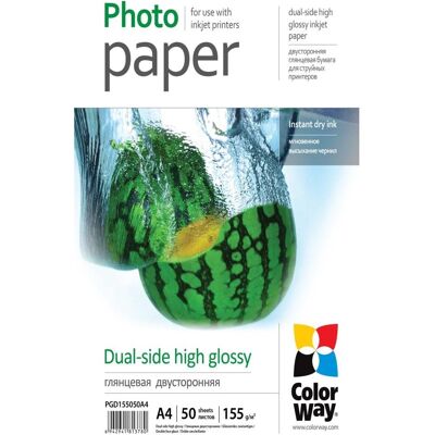 Colorway Doppelseitiges Fotopapier / Hochglanz / A4 / 155g/m2 / 50 Blatt (155 g/m², A4, 50 pcs), Papier photo, Blanc Colorway Doppelseitiges Fotopapier / Hochglanz / A4 / 155g/m2 / 50 Blatt (155 g/m², A4, 50 pcs), Papier photo, Blanc