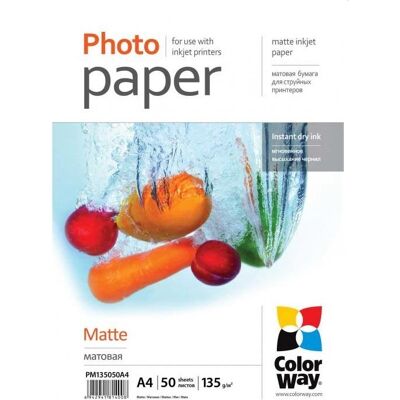 Colorway Papier photo mat A4, 50 feuilles (135 g/m², A4, 50 pcs), Papier photo, Blanc Colorway Papier photo mat A4, 50 feuilles (135 g/m², A4, 50 pcs), Papier photo, Blanc