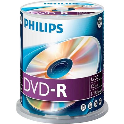 Philips 1x100 DVD-R 4.7GB 16x SP (100x), Support de données optiques Philips 1x100 DVD-R 4.7GB 16x SP (100x), Support de données optiques