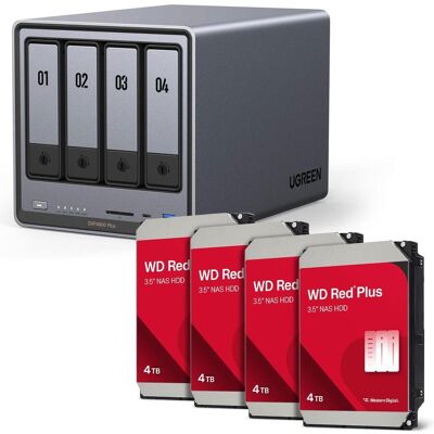 Ugreen NASync DXP4800 Plus + Western Digital Festplatte 16 TB (4 x 4 TB) (4 x 4 To), NAS, Gris Ugreen NASync DXP4800 Plus + Western Digital Festplatte 16 TB (4 x 4 TB) (4 x 4 To), NAS, Gris