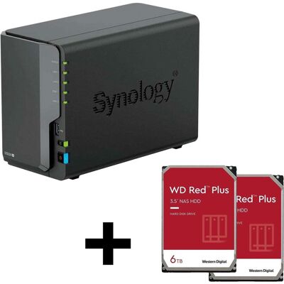 Synology DiskStation DS224+ : boîtier NAS à 2 baies + 2 disques durs WD Red NAS 3,5 pouces de 6 To... (2 x 6 To), NAS, Noir Synology DiskStation DS224+ : boîtier NAS à 2 baies + 2 disques durs WD Red NAS 3,5 pouces de 6 To... (2 x 6 To), NAS, Noir