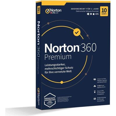 Symantec Norton 360 PREMIUM 75GB GE 1 USER 10 DEVICE 12 mois GENERIC MM pour Android & iOS & Mac OS & Windows Symantec Norton 360 PREMIUM 75GB GE 1 USER 10 DEVICE 12 mois GENERIC MM pour Android & iOS & Mac OS & Windows