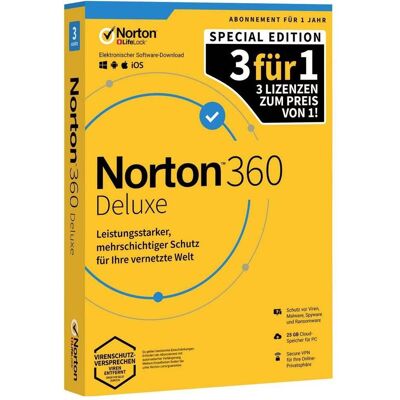 Symantec Norton 360 DELUXE 25GB GE 1 USER 3 DEVICE 12MO 3FOR1 PROMO pour Mac OS & Windows & Android & iOS Symantec Norton 360 DELUXE 25GB GE 1 USER 3 DEVICE 12MO 3FOR1 PROMO pour Mac OS & Windows & Android & iOS