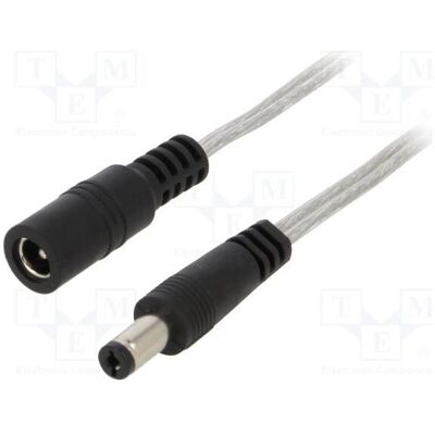 BQ Cable Câble 2 × 0,5 mm², fiche CC 5,5/2,1, prise CC 5,5/2,1 droite (1 m), Câble d'alimentation, Transparent BQ Cable Câble 2 × 0,5 mm², fiche CC 5,5/2,1, prise CC 5,5/2,1 droite (1 m), Câble d'alimentation, Transparent