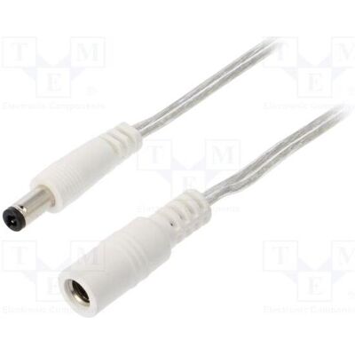 BQ Cable Câble 2 × 0,5 mm² CC, fiche 5,5/2,5, prise CC 5,5/2,5 droite (5 m), Câble d'alimentation, Blanc, Transparent BQ Cable Câble 2 × 0,5 mm² CC, fiche 5,5/2,5, prise CC 5,5/2,5 droite (5 m), Câble d'alimentation, Blanc, Transparent