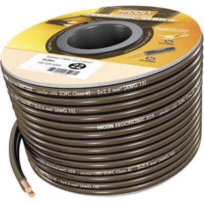 Hicon HIE-225-1000 Câble Haut-parleur - 10m, Noir, Ergonomique, 2x2.50mm² Hicon HIE-225-1000 Câble Haut-parleur - 10m, Noir, Ergonomique, 2x2.50mm²
