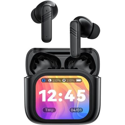 xO Écouteurs Bluetooth X50 TWS LCD noirs avec ANC + ENC et double micro (ANC, 4 h, Sans fil), Écouteurs, Noir xO Écouteurs Bluetooth X50 TWS LCD noirs avec ANC + ENC et double micro (ANC, 4 h, Sans fil), Écouteurs, Noir