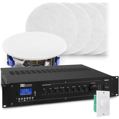 Power Dynamics met Bluetooth, 12x witte inbouw speaker et 100v versterker van (Passif, 1x 120 W), Haut-parleur PA, Blanc Power Dynamics met Bluetooth, 12x witte inbouw speaker et 100v versterker van (Passif, 1x 120 W), Haut-parleur PA, Blanc