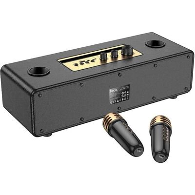 Hoco Bluetooth speakers speaker bluetooth + 2 x wireless microphones BS63 black (6 h), Enceinte Bluetooth, Noir Hoco Bluetooth speakers speaker bluetooth + 2 x wireless microphones BS63 black (6 h), Enceinte Bluetooth, Noir