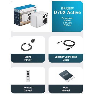 Majority D70X Aktiv Regal-Lautsprecher White (1 paire, 70 W), Enceinte hifi + home cinéma, Noir Majority D70X Aktiv Regal-Lautsprecher White (1 paire, 70 W), Enceinte hifi + home cinéma, Noir