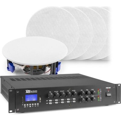 Power Dynamics Bluetooth geluidsinstallatie van - 12 witte plafondspeakers + 240W versterker (Passif, 2x 120 W), Haut-parleur PA, Blanc Power Dynamics Bluetooth geluidsinstallatie van - 12 witte plafondspeakers + 240W versterker (Passif, 2x 120 W), Haut-parleur PA, Blanc
