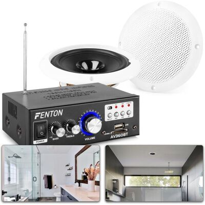 Fenton SkyTronic BS06 Badkamer speakerset 6.5 met versterker en 10 meter speakerkabel (Set), Enceinte encastrable, Blanc Fenton SkyTronic BS06 Badkamer speakerset 6.5 met versterker en 10 meter speakerkabel (Set), Enceinte encastrable, Blanc