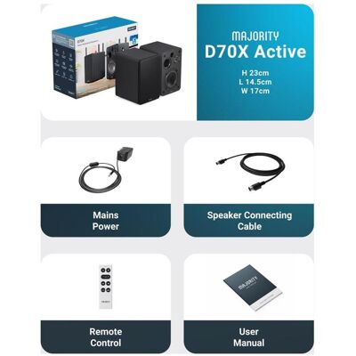 Majority D70X Aktiv Regal-Lautsprecher Black (1 paire, 70 W), Enceinte hifi + home cinéma, Noir Majority D70X Aktiv Regal-Lautsprecher Black (1 paire, 70 W), Enceinte hifi + home cinéma, Noir
