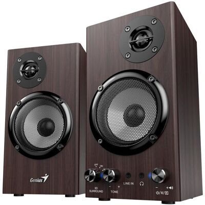 Genius SP-HF520BT Bluetooth-Lautsprecher dunkler Holz, Haut-parleur PC, Marron Genius SP-HF520BT Bluetooth-Lautsprecher dunkler Holz, Haut-parleur PC, Marron