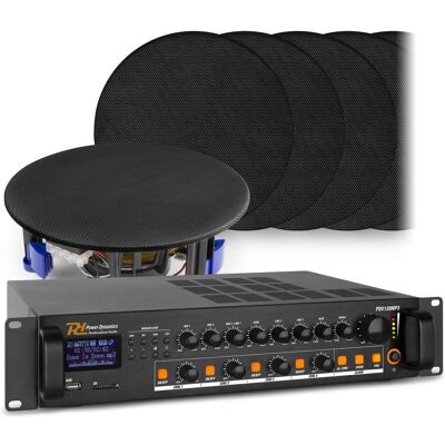 Power Dynamics geluidsinstallatie met versterker met Bluetooth en 12 zwarte plafondspeakers (6) - 100V (Passif), Haut-parleur PA, Noir Power Dynamics geluidsinstallatie met versterker met Bluetooth en 12 zwarte plafondspeakers (6) - 100V (Passif), Haut-parleur PA, Noir