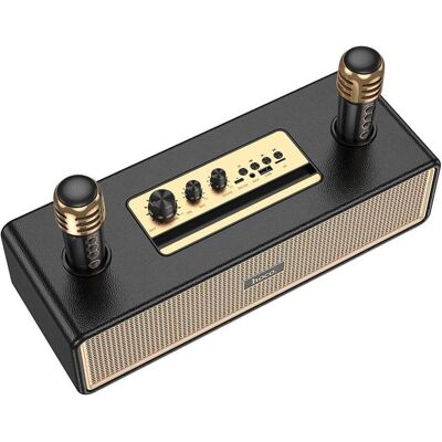 Hoco Bluetooth speakers speaker bluetooth + 2 x wireless microphones BS63 black (6 h), Enceinte Bluetooth, Noir Hoco Bluetooth speakers speaker bluetooth + 2 x wireless microphones BS63 black (6 h), Enceinte Bluetooth, Noir