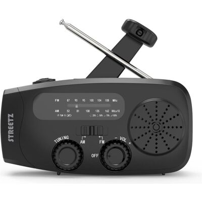 Streetz S80 Crank Radio, solar panel, black (AM, FM, Bluetooth), Radio, Noir Streetz S80 Crank Radio, solar panel, black (AM, FM, Bluetooth), Radio, Noir