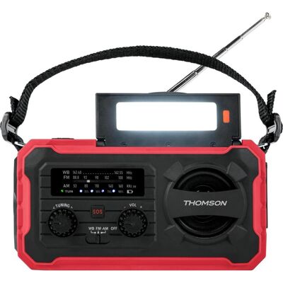 Thomson Emergency Hand Crank Radio w/ Solar - Rouge (MF, Bluetooth), Radio, Rouge Thomson Emergency Hand Crank Radio w/ Solar - Rouge (MF, Bluetooth), Radio, Rouge