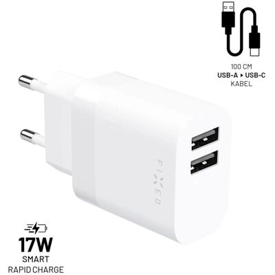 Chargeur voyage USB double FIXED - 17W - EU - Blanc Chargeur voyage USB double FIXED - 17W - EU - Blanc