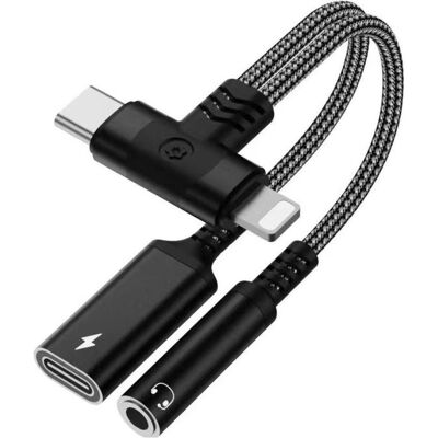 PowerGuard USB-C & Lightning zu 3.5mm Klinke & Type C Charge Adapter (USB-C, Lightning), Adaptateur pour appareils mobiles, Noir PowerGuard USB-C & Lightning zu 3.5mm Klinke & Type C Charge Adapter (USB-C, Lightning), Adaptateur pour appareils mobiles, Noir