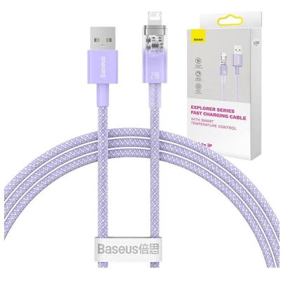 Baseus Câble de recharge rapide USB-A vers Lightning Explorer Series 1m 2.4A (violet) (1 m), Câble USB Baseus Câble de recharge rapide USB-A vers Lightning Explorer Series 1m 2.4A (violet) (1 m), Câble USB