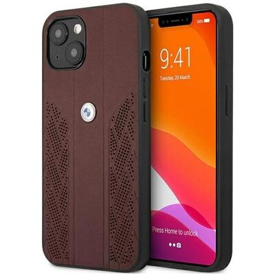 Coque dure en cuir perforé BMW pour iPhone 13 Rouge Coque dure en cuir perforé BMW pour iPhone 13 Rouge