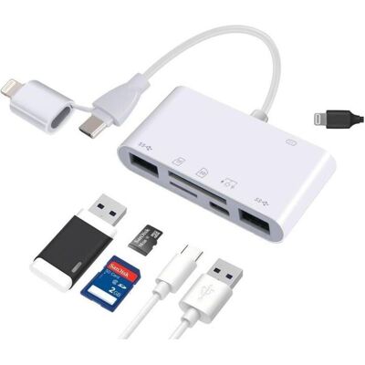 PowerGuard SixPack 6-in-1 USB-C & Lightning Photo Camera Cardreader USB 3.0 OTG Adapter (Lightning), Adaptateur pour appareils mobiles PowerGuard SixPack 6-in-1 USB-C & Lightning Photo Camera Cardreader USB 3.0 OTG Adapter (Lightning), Adaptateur pour appareils mobiles