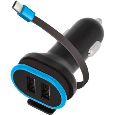 Forever CC-02 chargeur de voiture 2x USB 3A noir avec câble USB-C 0,2 m, Adaptateur pour véhicule, Noir Forever CC-02 chargeur de voiture 2x USB 3A noir avec câble USB-C 0,2 m, Adaptateur pour véhicule, Noir