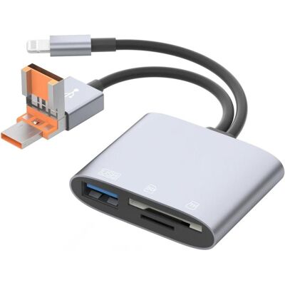 PowerGuard DualHeadConnect USB-C/USB-A Lightning vers USB Adaptateur de carte SD photo (USB-A, USB-C, Lightning), Adaptateur pour appareils mobiles, Gris PowerGuard DualHeadConnect USB-C/USB-A Lightning vers USB Adaptateur de carte SD photo (USB-A, USB-C, Lightning), Adaptateur pour appareils mobiles, Gris